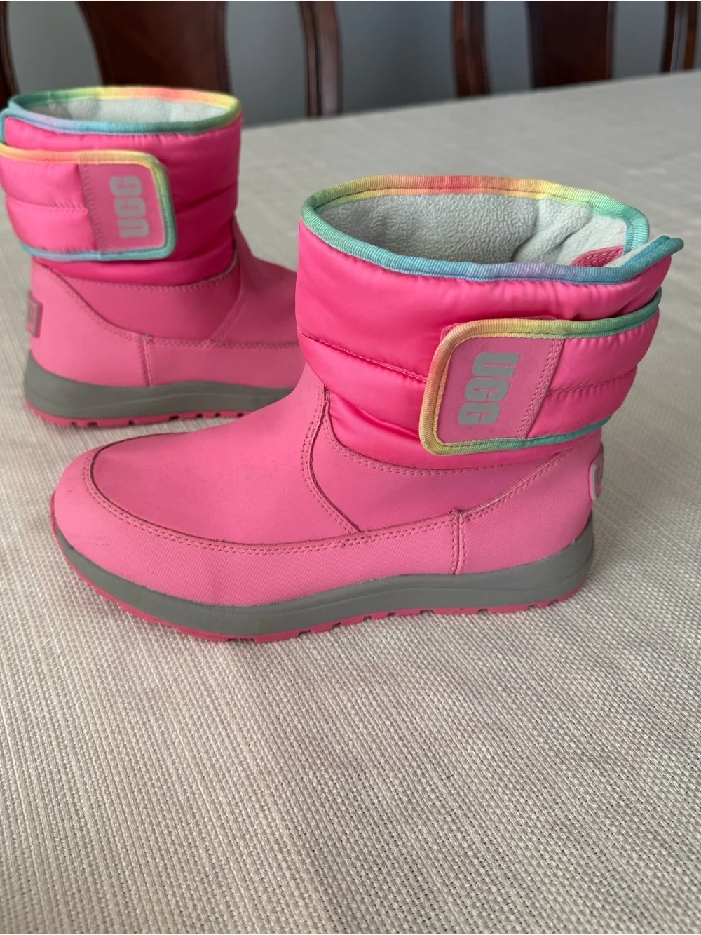 UGG Kids Toty weather boots Bright Pink Winter Boots with Rainbow Trim